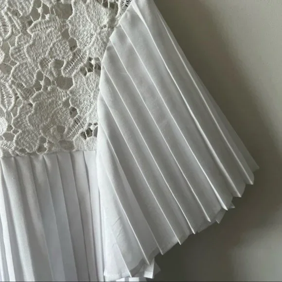 Zara Pleated Lace Top Blouse Babydoll Semi Cropped B - Picture 6 of 13